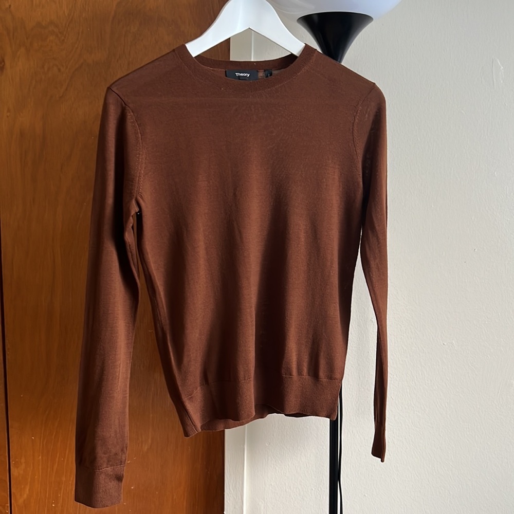 COPY - NWOT Theory women lightweight crewneck merino wool sweater RARE chestnut…